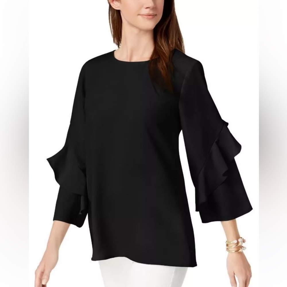 Alfani | Like new black ruffle sleeve scoop neck blouse size small